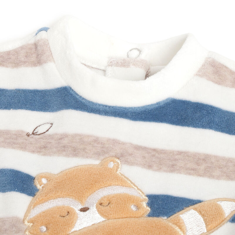 Boys Natural Striped Nappy Opening Babysuit image number 2